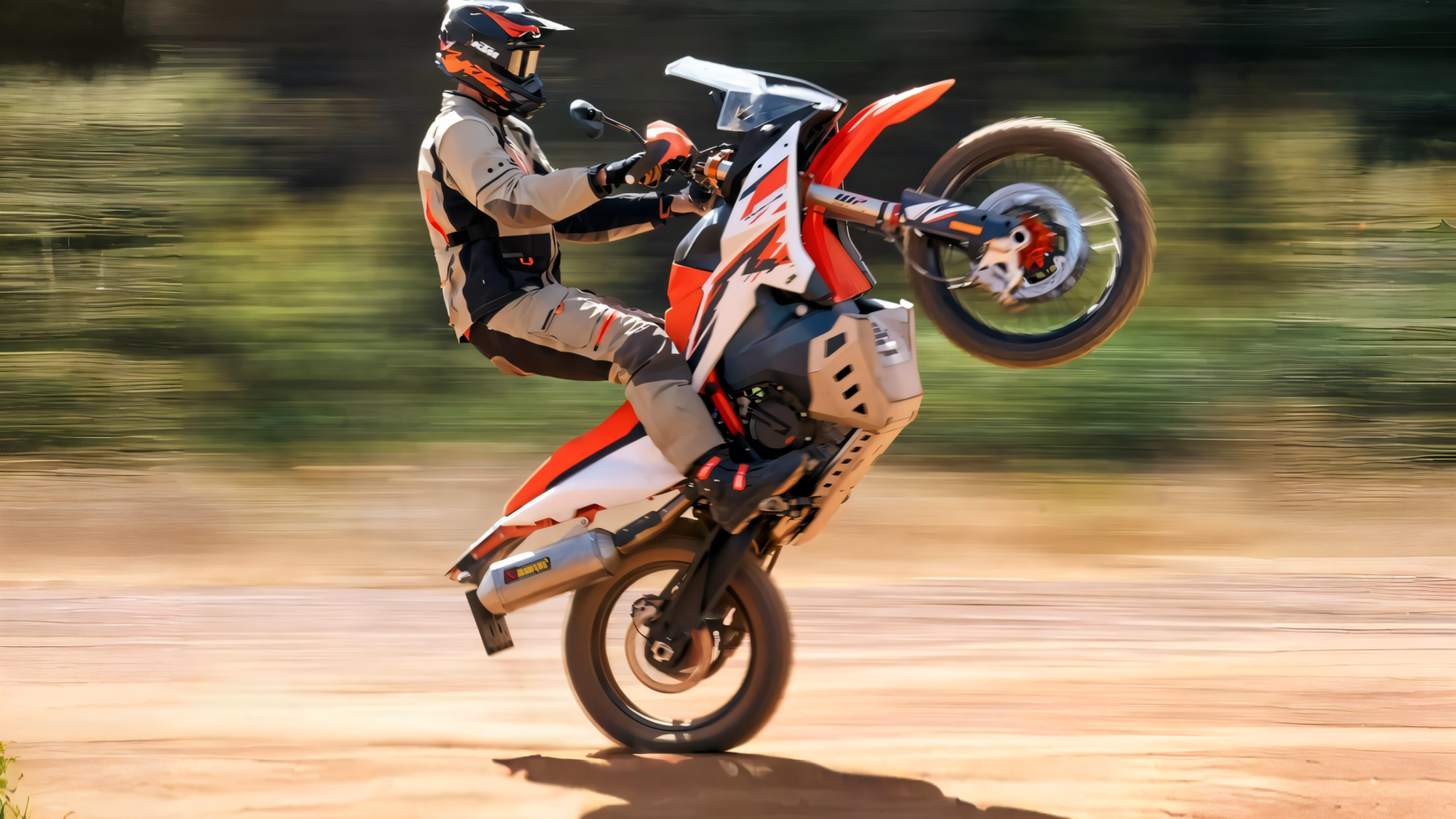 2025 KTM 890 Adventure R popping a wheelie