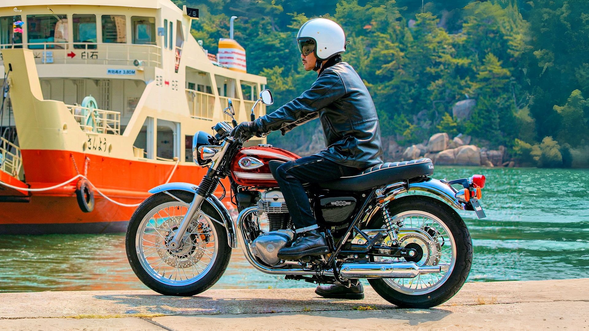 Rider sitting on a 2025 Kawasaki W800