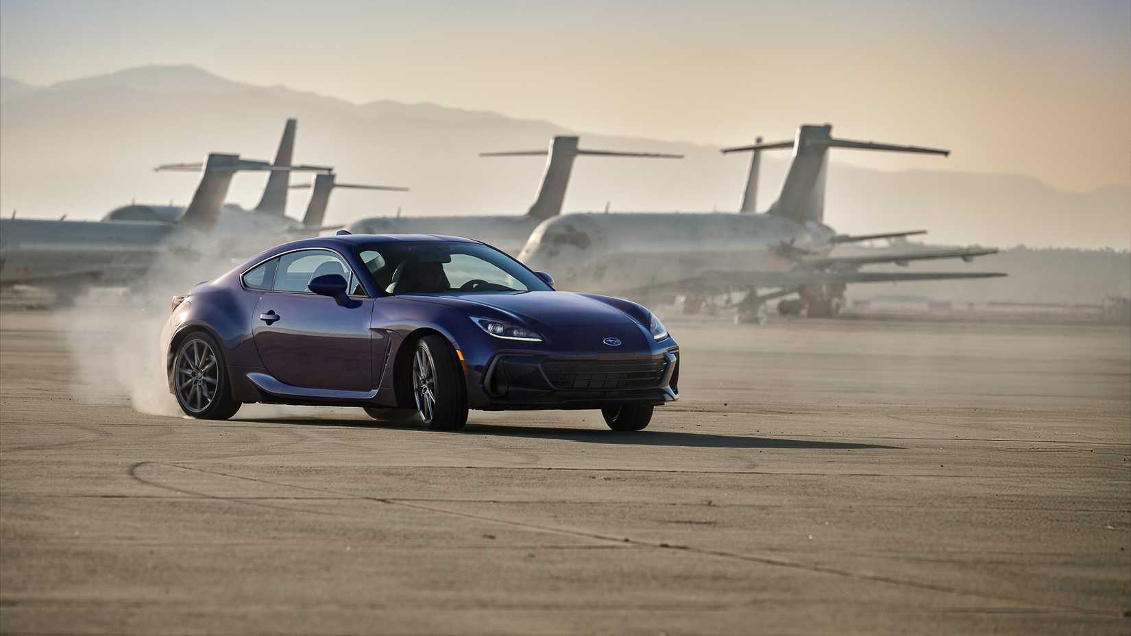 Subaru BRZ Murasaki Edition front shot drifting at airport