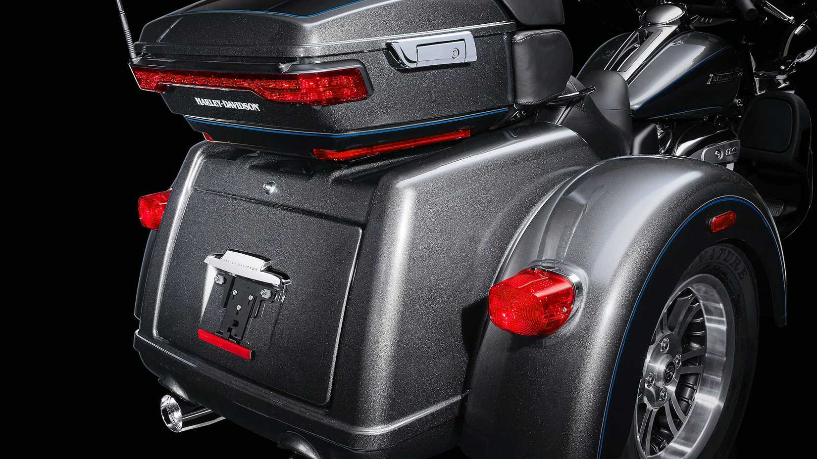 Detalhe do quarto traseiro traseiro da Harley-Davidson TriGlide Ultra 2021