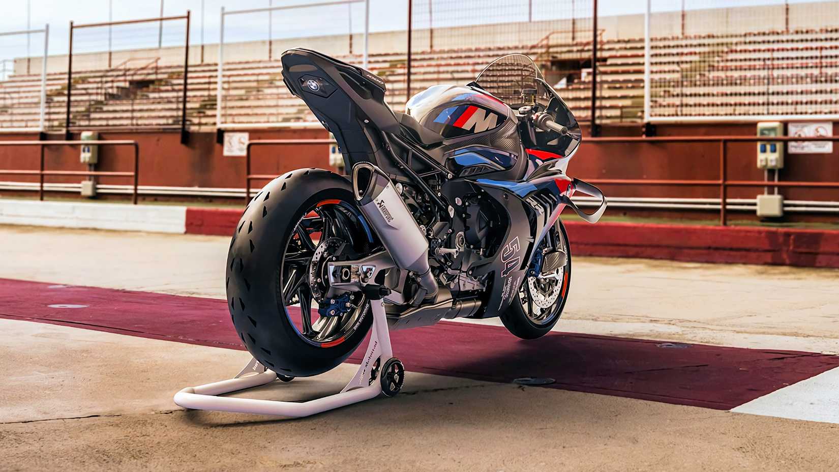 2025 BMW M 1000 RR on the stand rear quarter shot