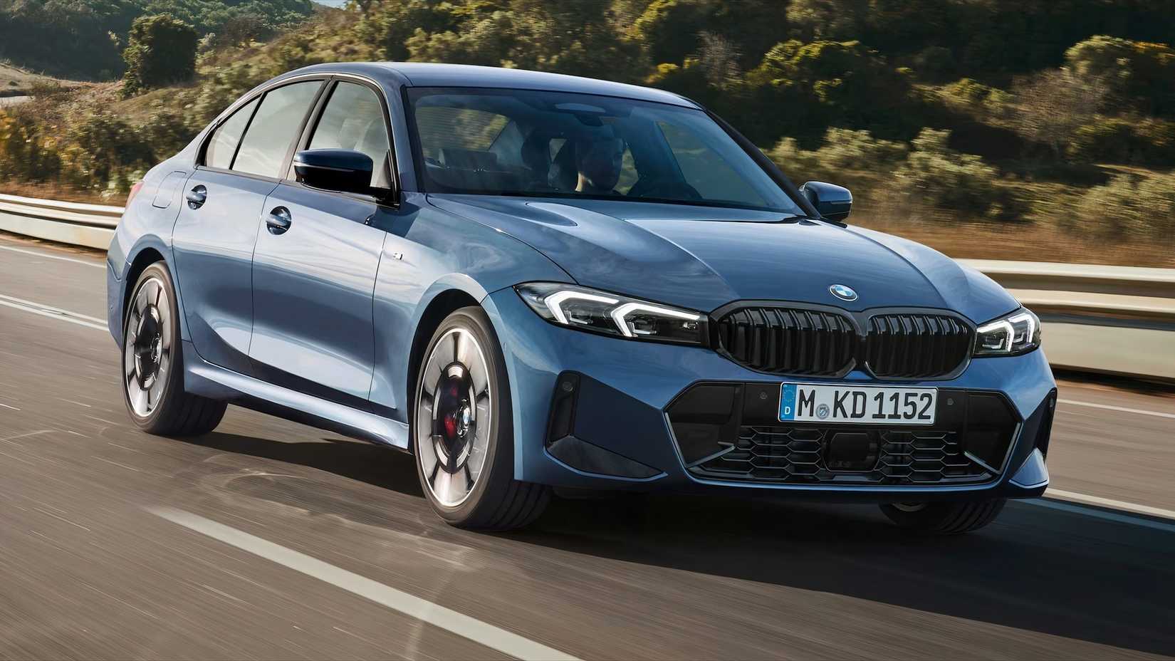 Vista acelerada do terceiro trimestre dianteiro do BMW M340i xDrive 2025