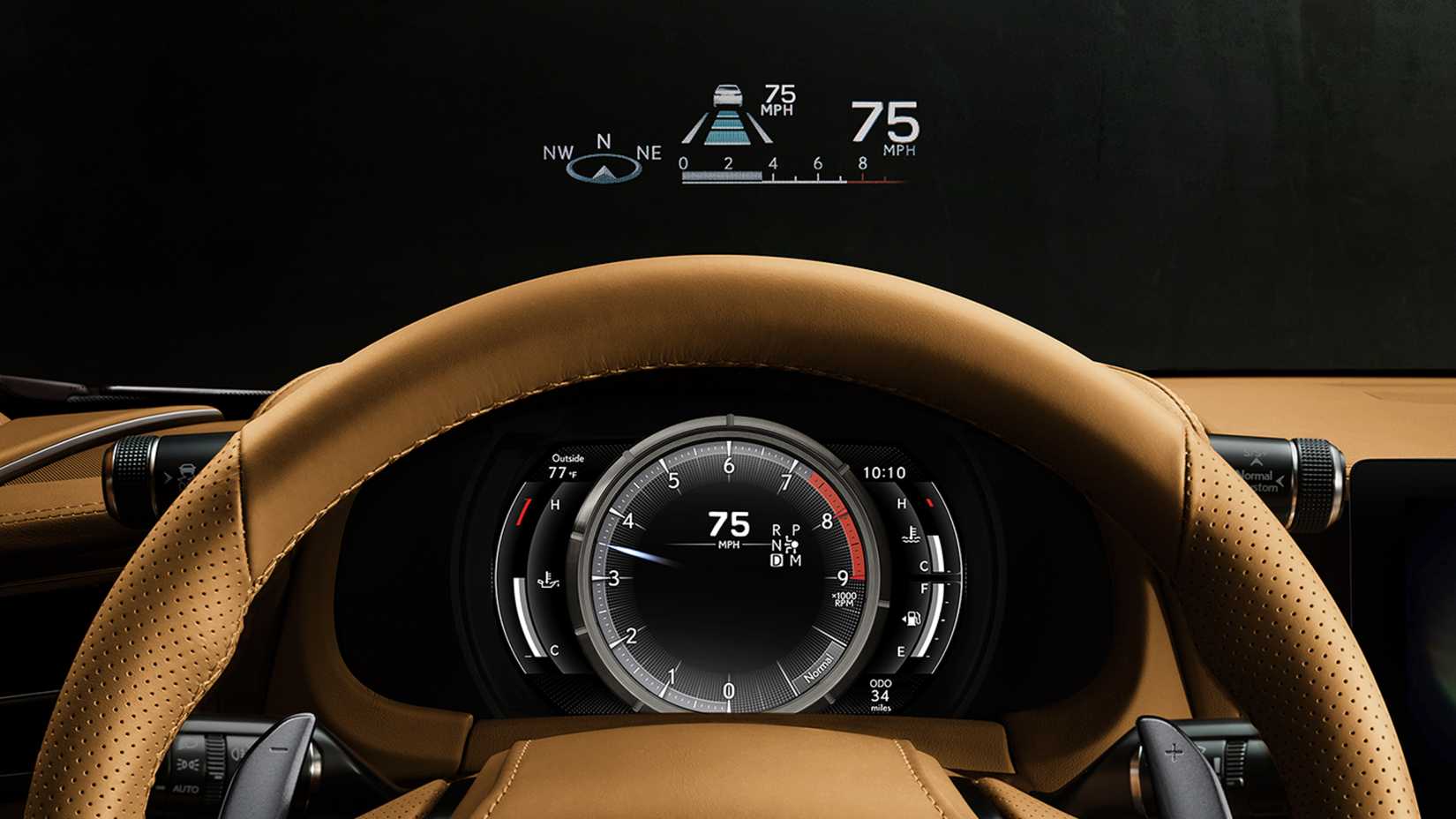 2025 Lexus LC Hybrid Interior Steering Wheel And Speedometer Closeup