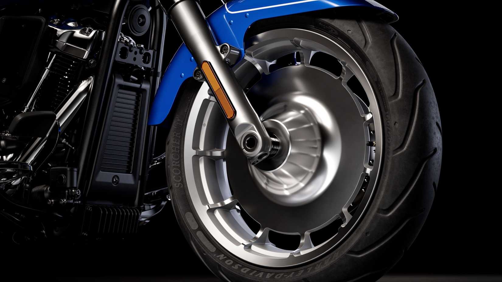2025 Harley-Davidson Fat Boy's famous disc wheels close-up shot