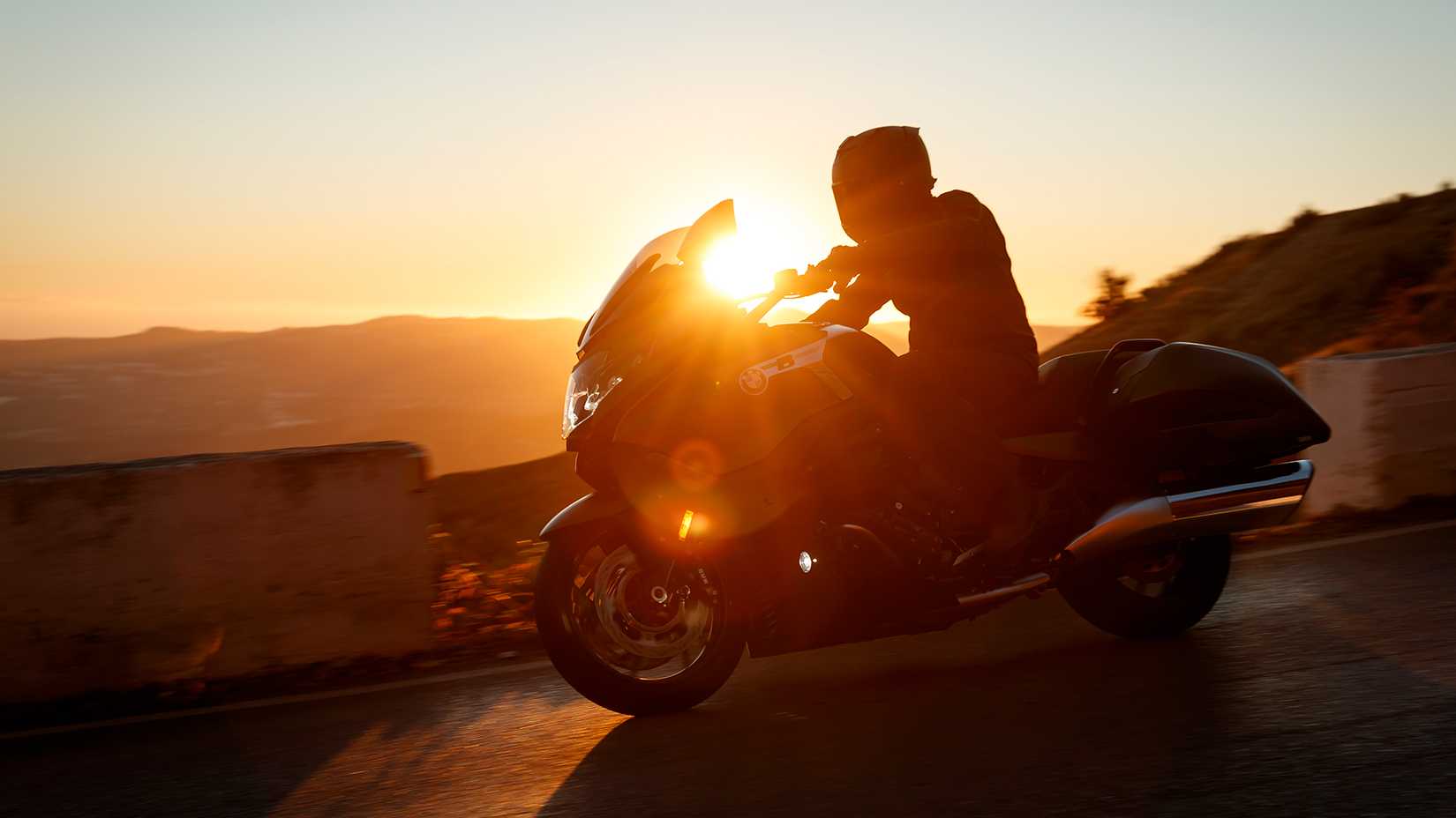 BMW K 1600 B silhouette riding before sunset