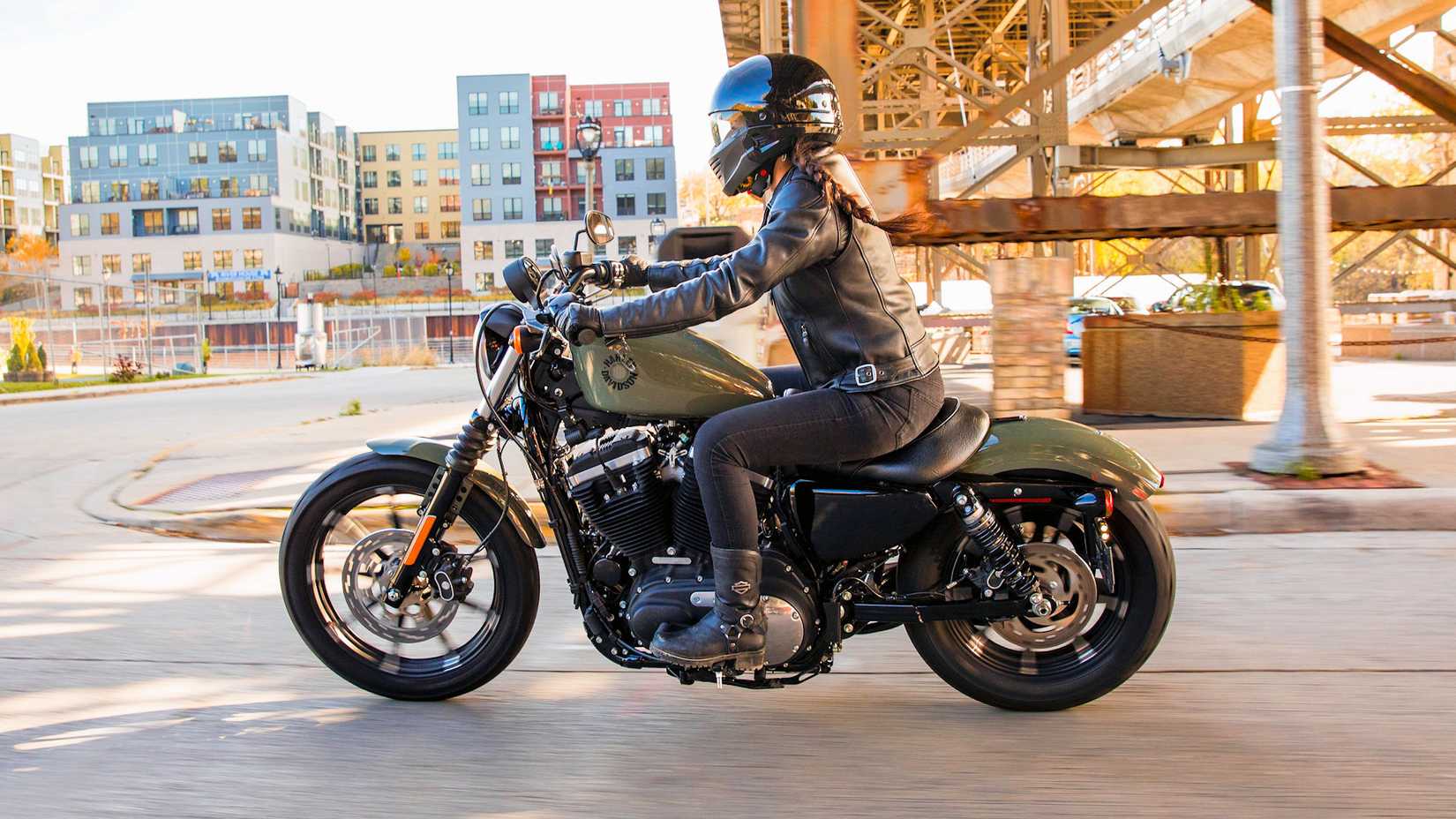 Rider on a 2021 Harley-Davidson Iron 883