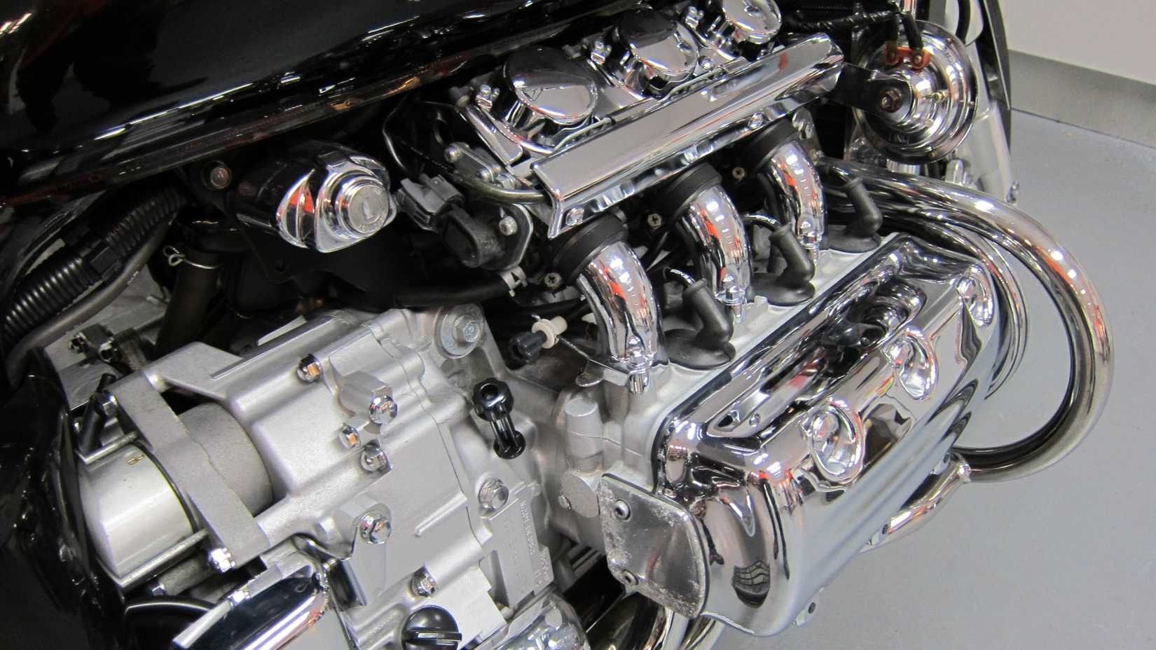 Honda F6C Valkyrie chromed out boxer six engine close-up shot