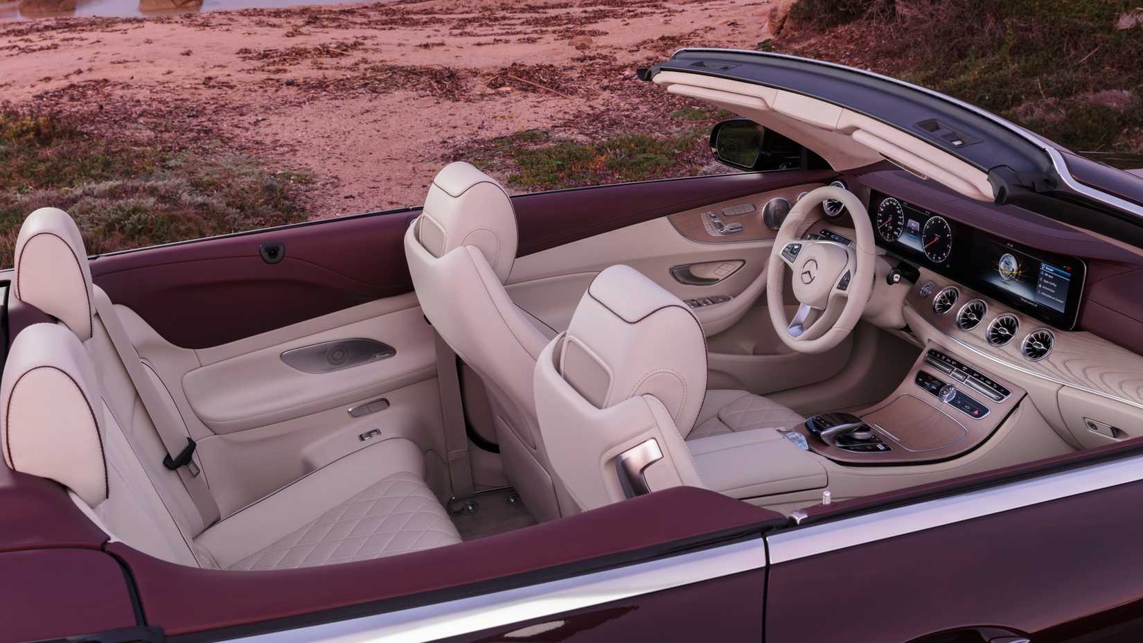 A top-down interior shot of a 2018 Mercedes-Benz E-Class Cabriolet showing interior