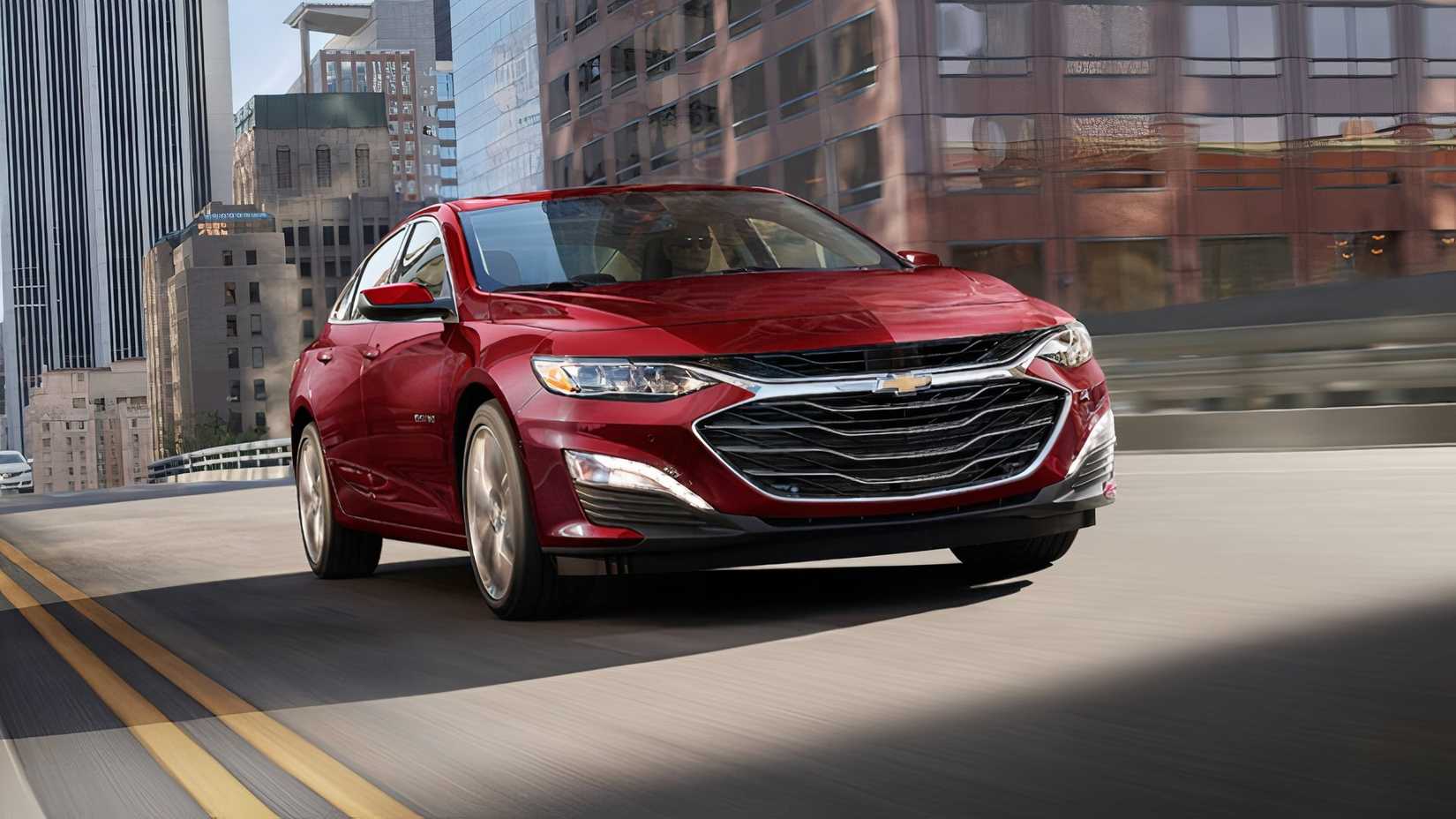 2025 Chevrolet Malibu in red front 3/4