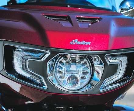 2025 Indian Pursuit Limited fairing and headlight close-up detail