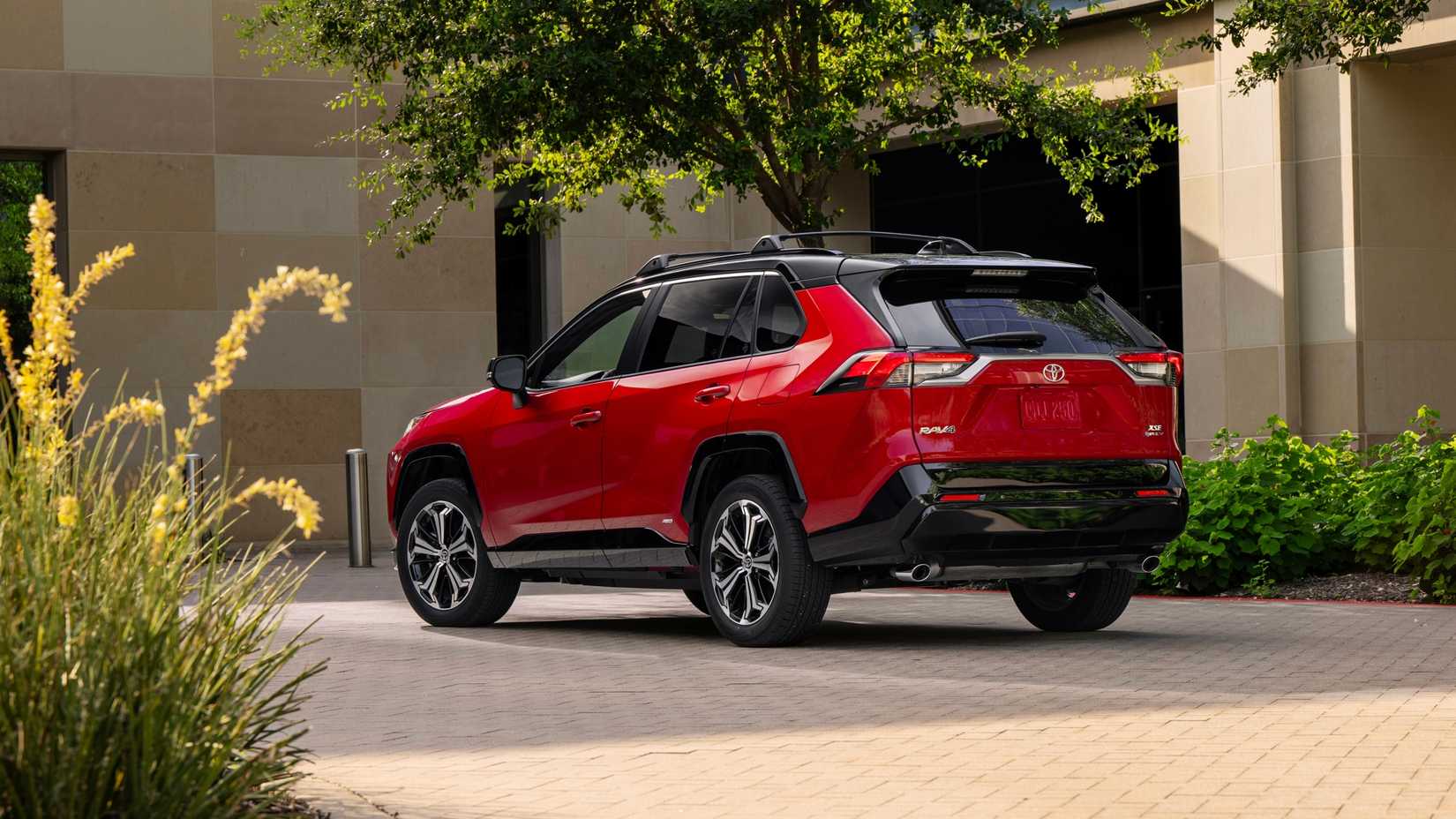 2025 Toyota RAV4 Plug-In Hybrid Red Rear Three-Quarter