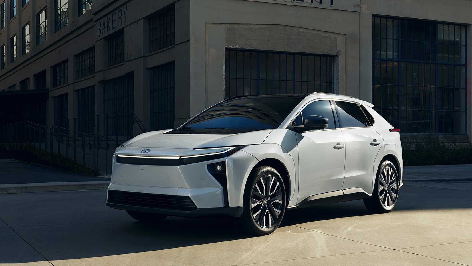 A still shot of a 2026 Toyota bZ parked on the road
