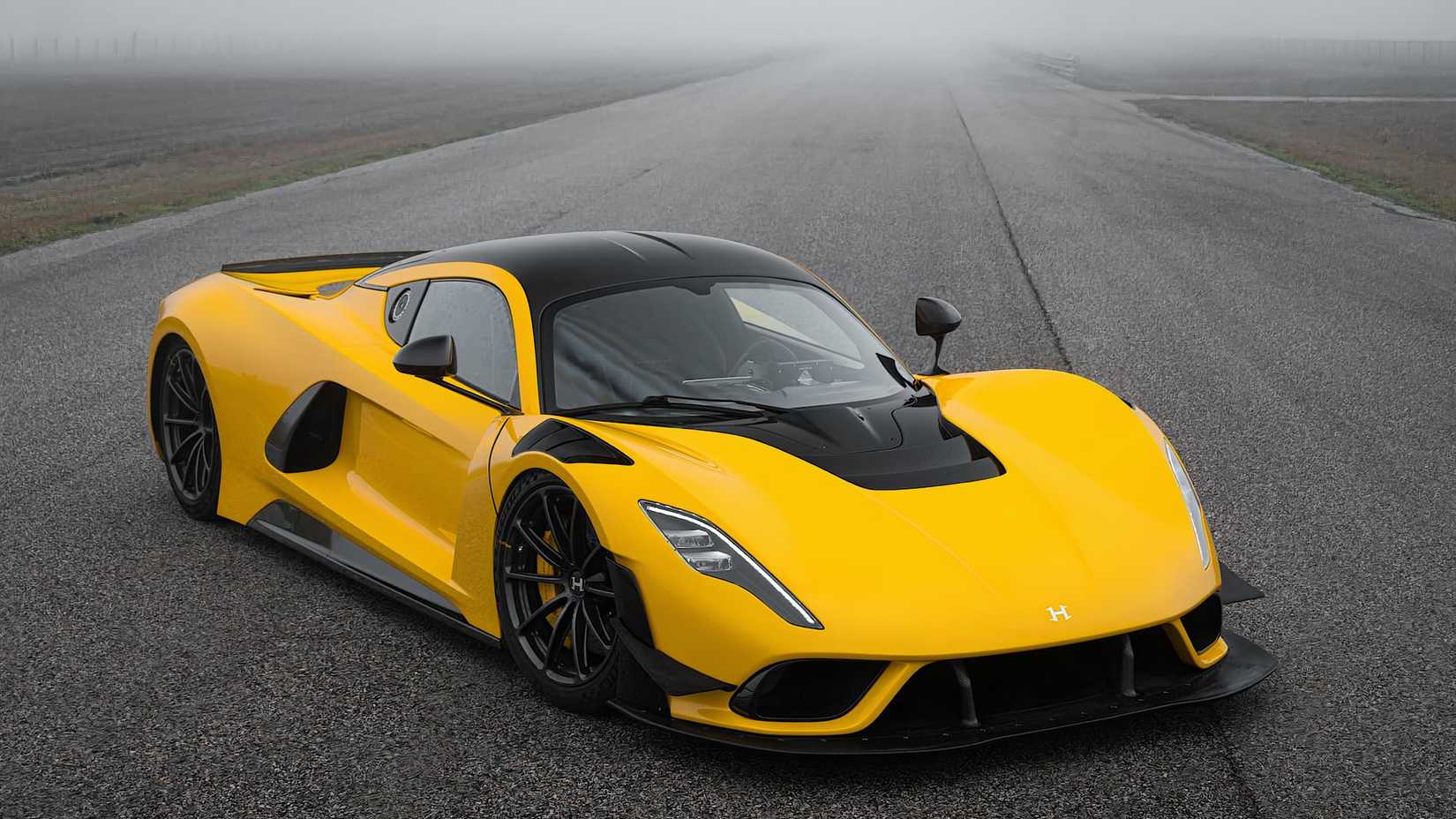 2025 Hennessey Venom F5 Evolution in yellow parked on track