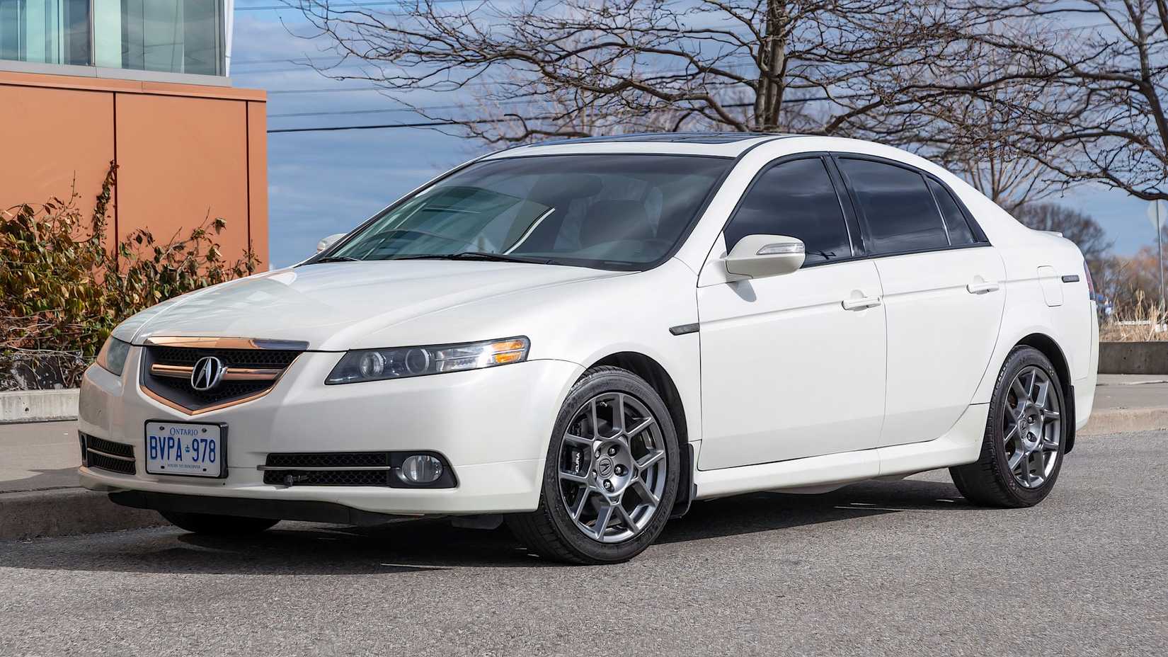 2007 Acura TL Type S in white parked on road