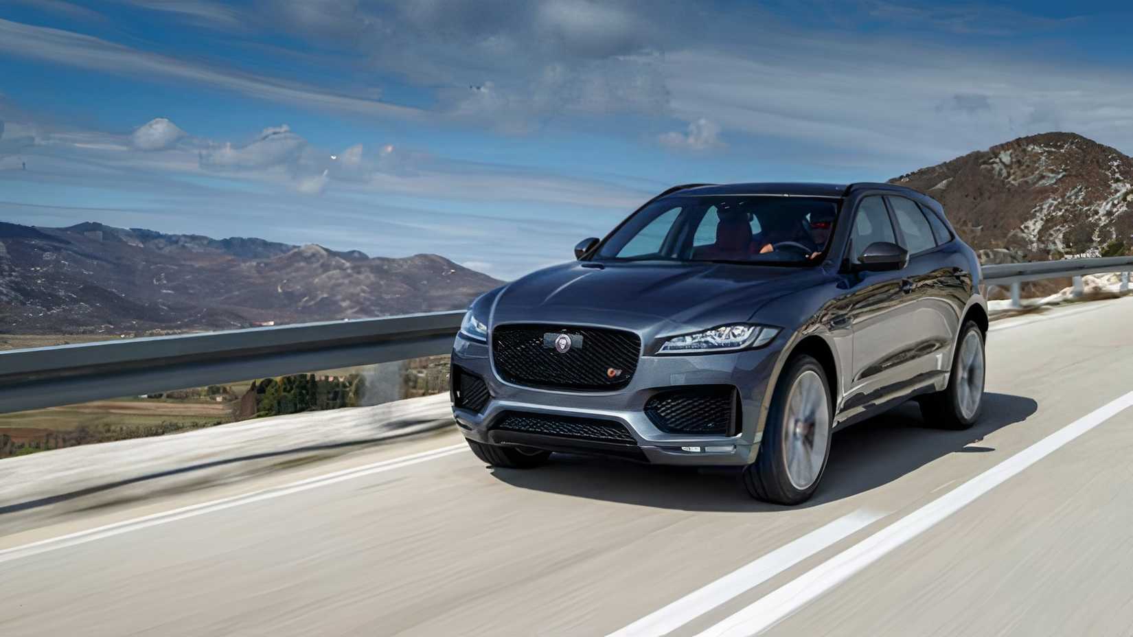 2017 Jaguar F-Pace S in silver driving on country road