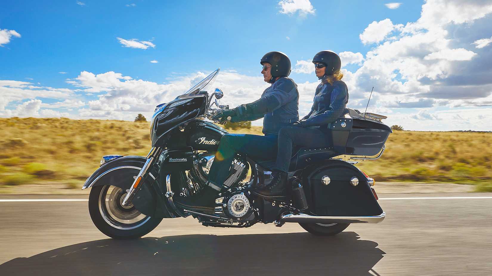 Rider and passenger on a 2025 Indian Roadmaster