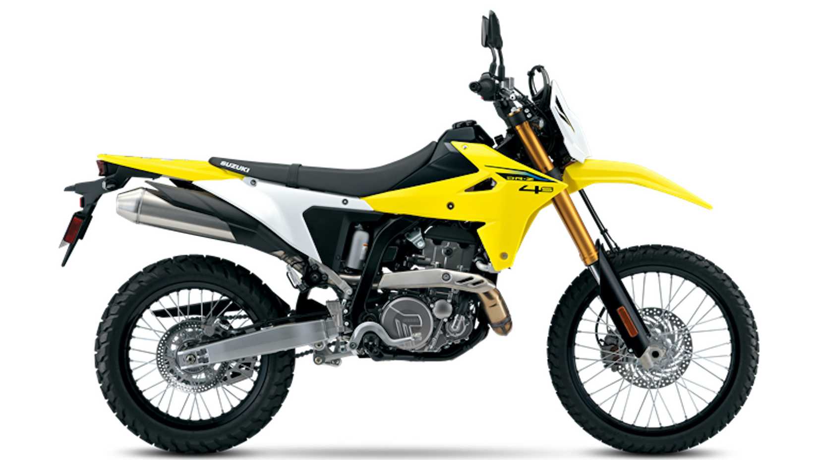 Uma foto de estúdio do SuzukiDR-Z4S 2025 do lado direito