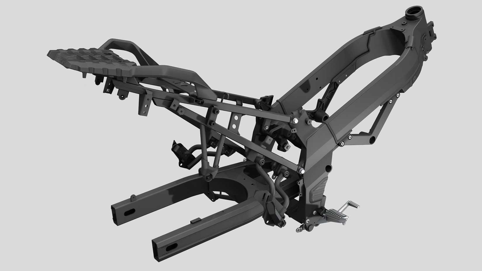 Foto isolada do chassi de um Suzuki V-Strom 650