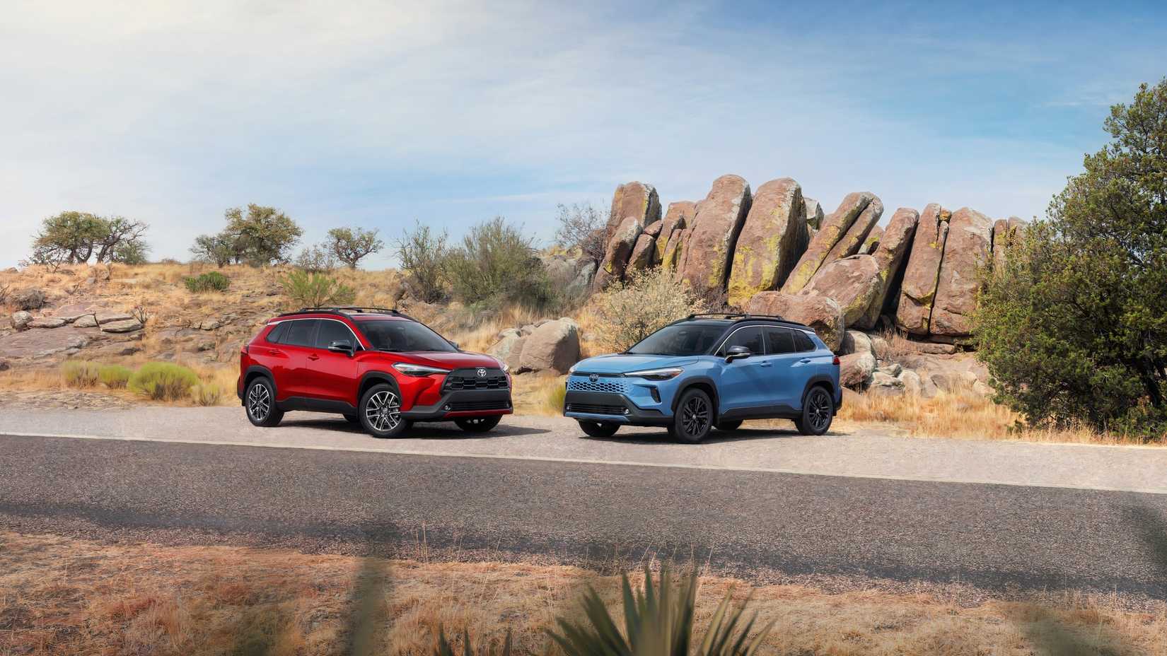 2026 Toyota Corolla Cross Red Blue Front Angles