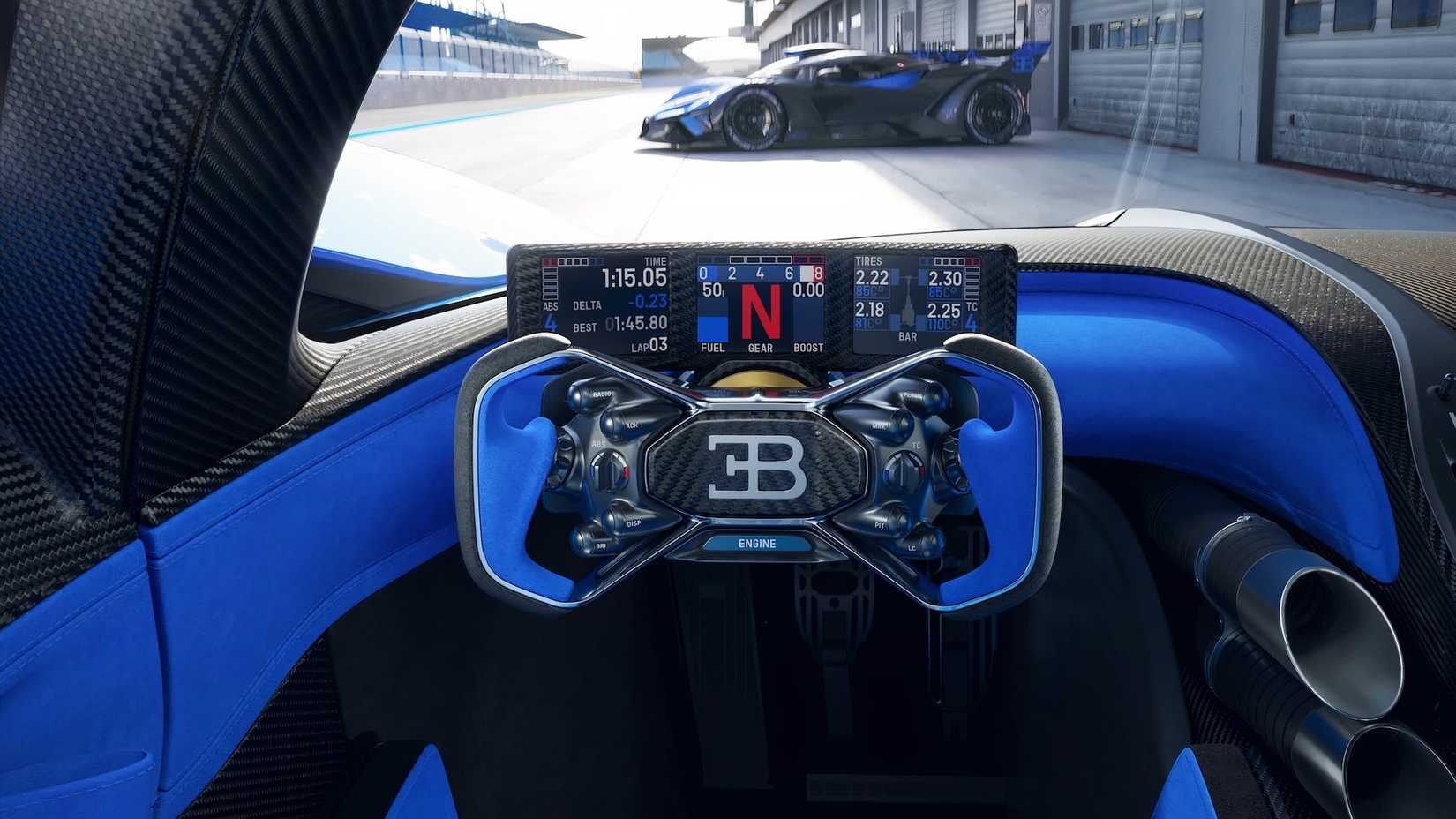Bugatti Bolide Interior showing steering wheel and controls