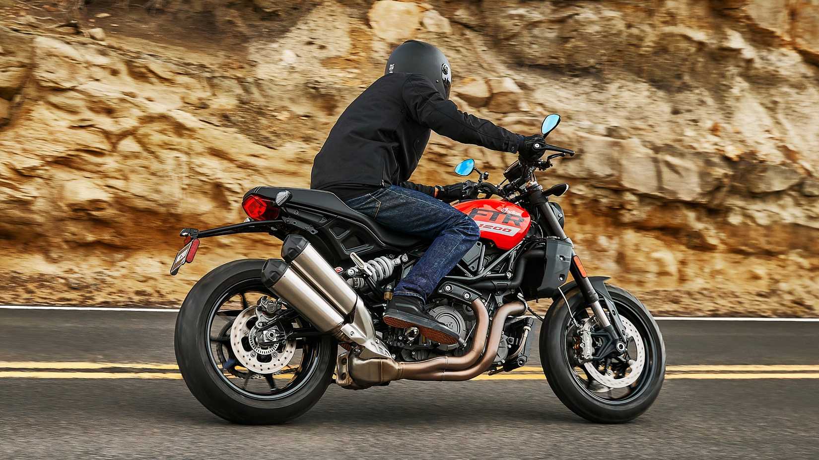 2024 Indian FTR 1200 cornering side profile view