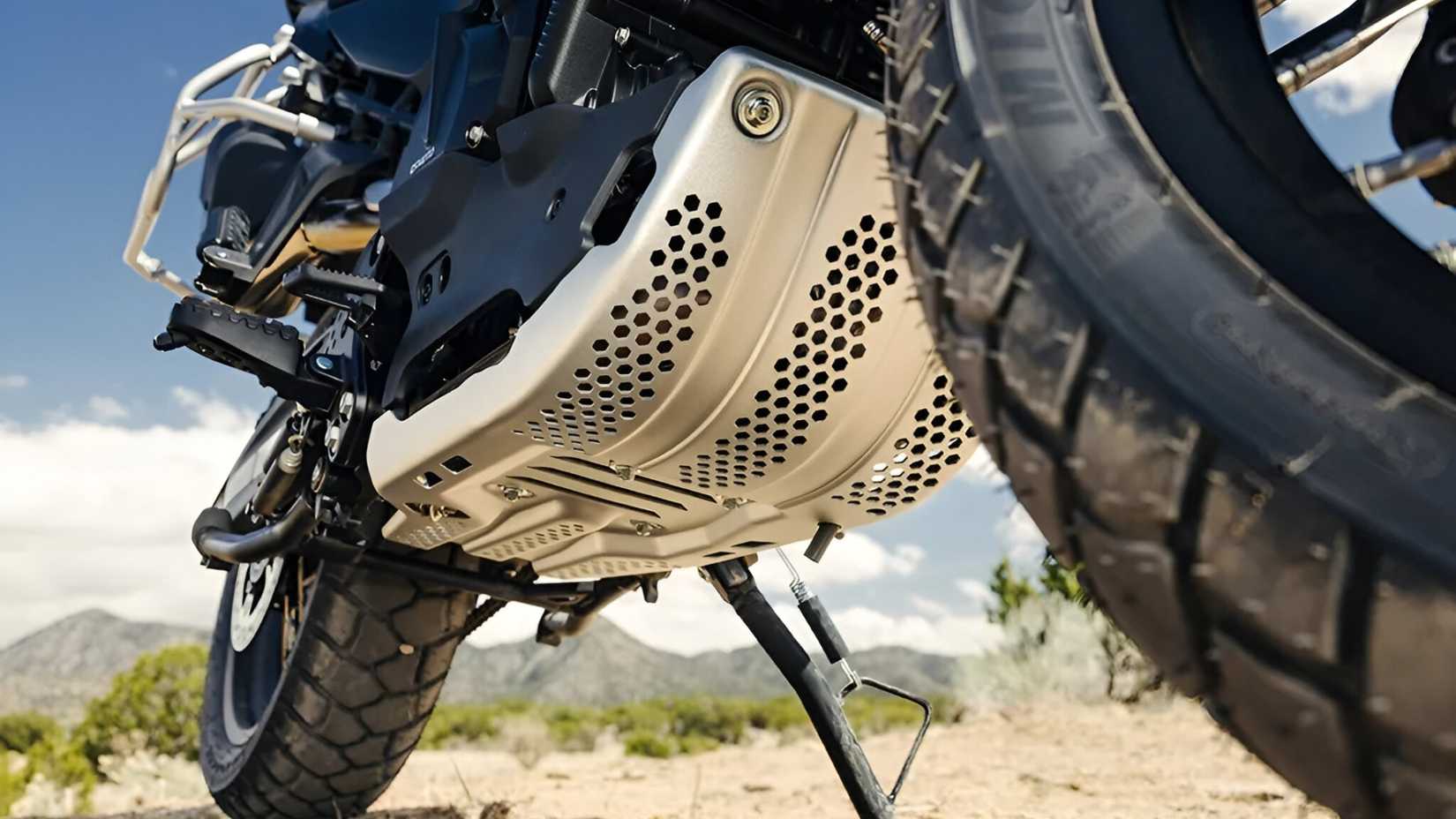 2025 CFMoto Ibex 800 E rugged accessory bash plate close-up shot
