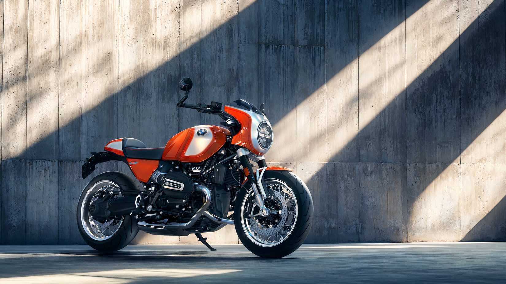 Orange BMW R 12 S parked in a warehouse