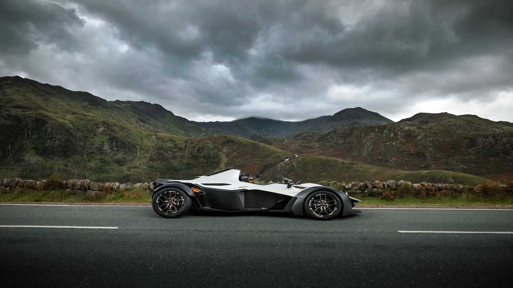 BAC Mono in white parked on road