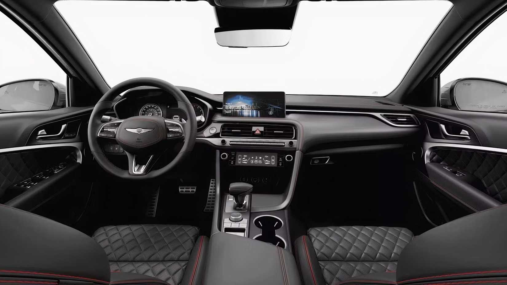 Interior do 2025 Genesis G70 mostrando cabine frontal