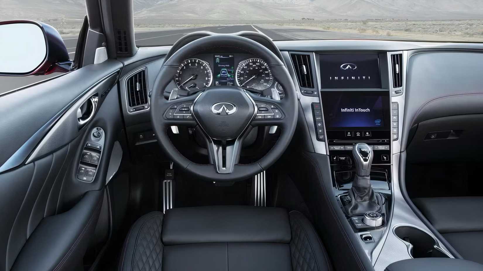 2019 Infiniti Q50 interior showing steering wheel and controls