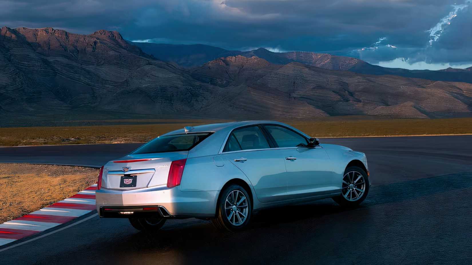 2017 Cadillac CTS in silver parked on racetrack 