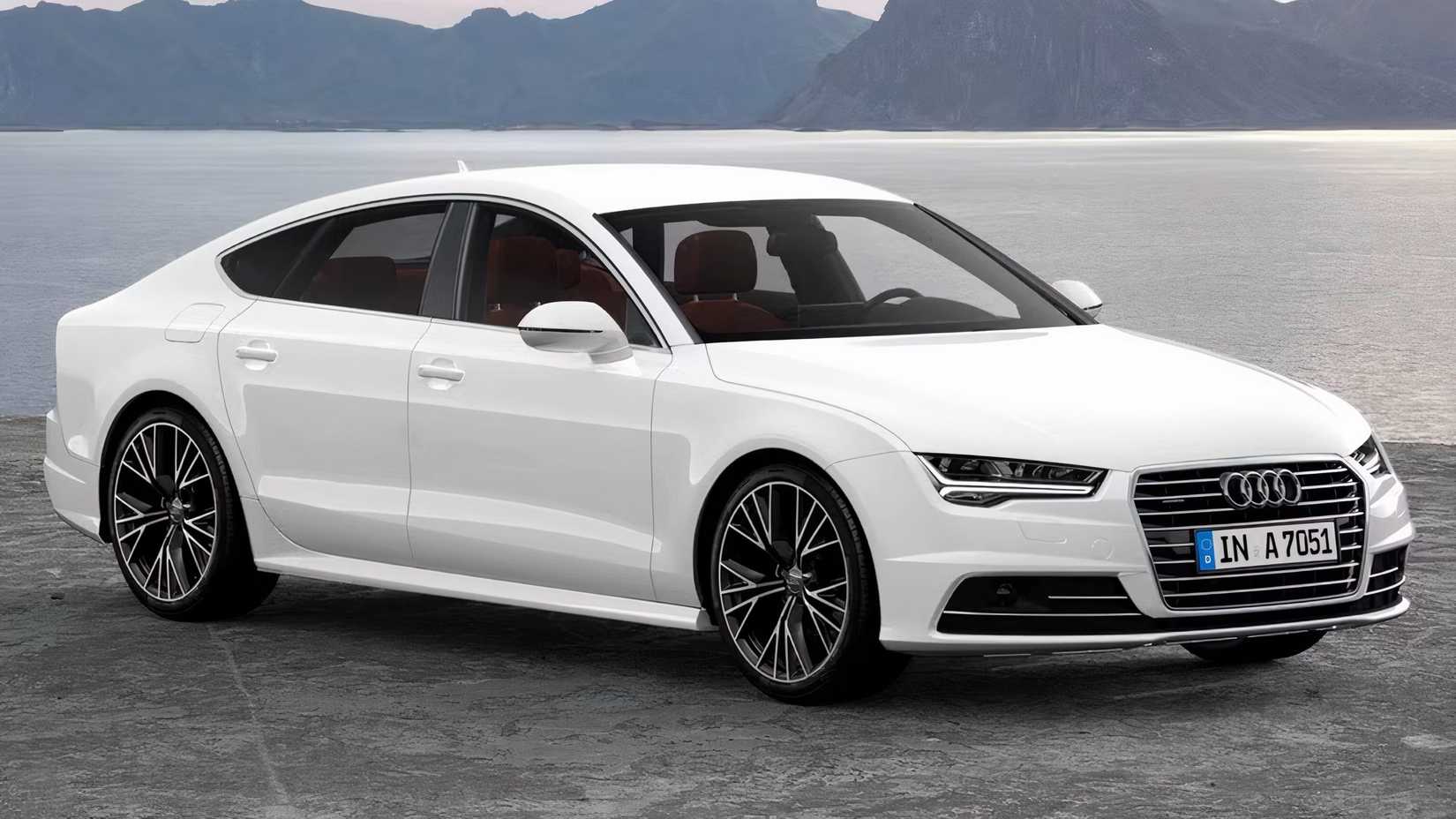 2017 Audi A7 Sportback in white parked in front of lake