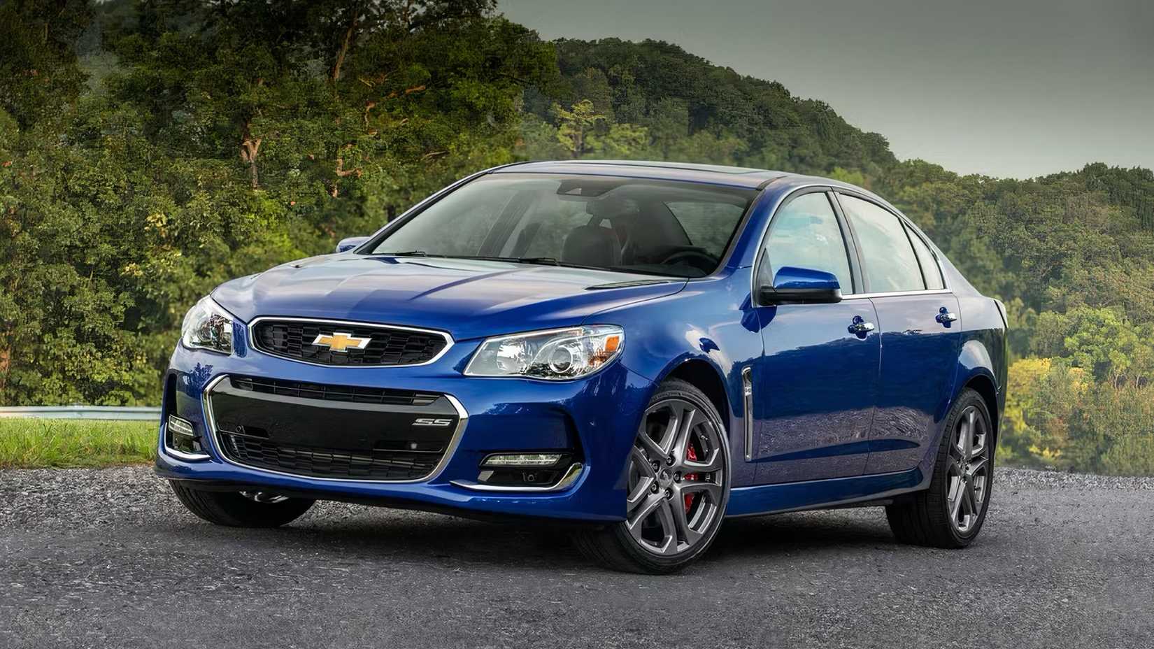 2017 Chevrolet SS in blue parked on country road
