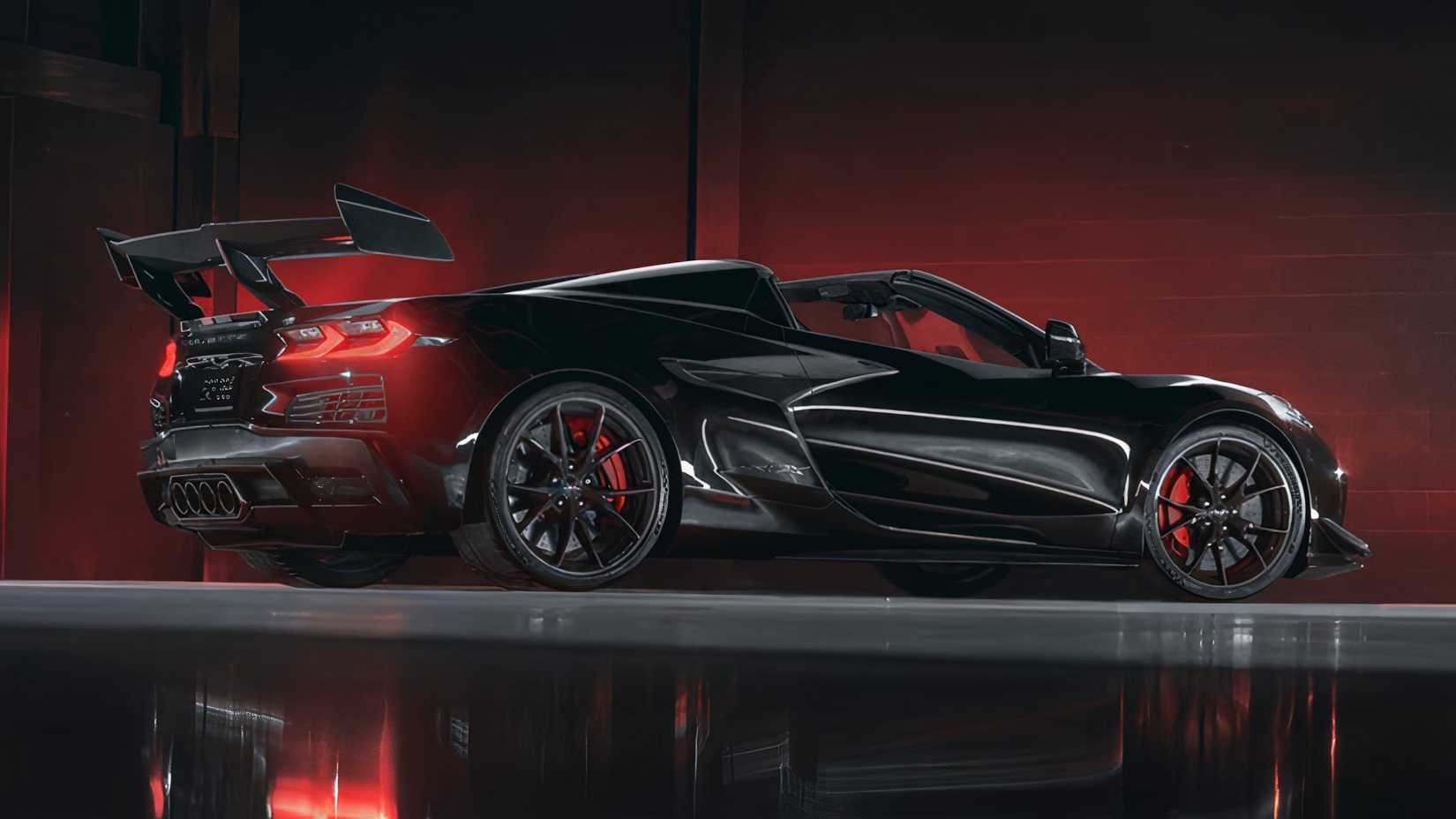 Vista traseira 3/4 do Chevrolet Corvette ZR1X preto 2026