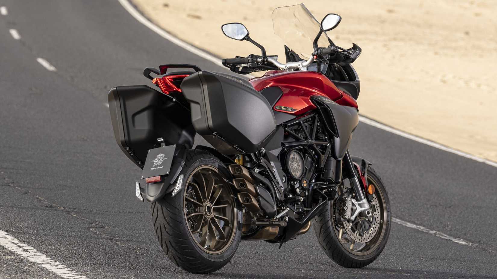 MV Agusta Turismo Veloce Lusso SCS in red and black rear third quarter view