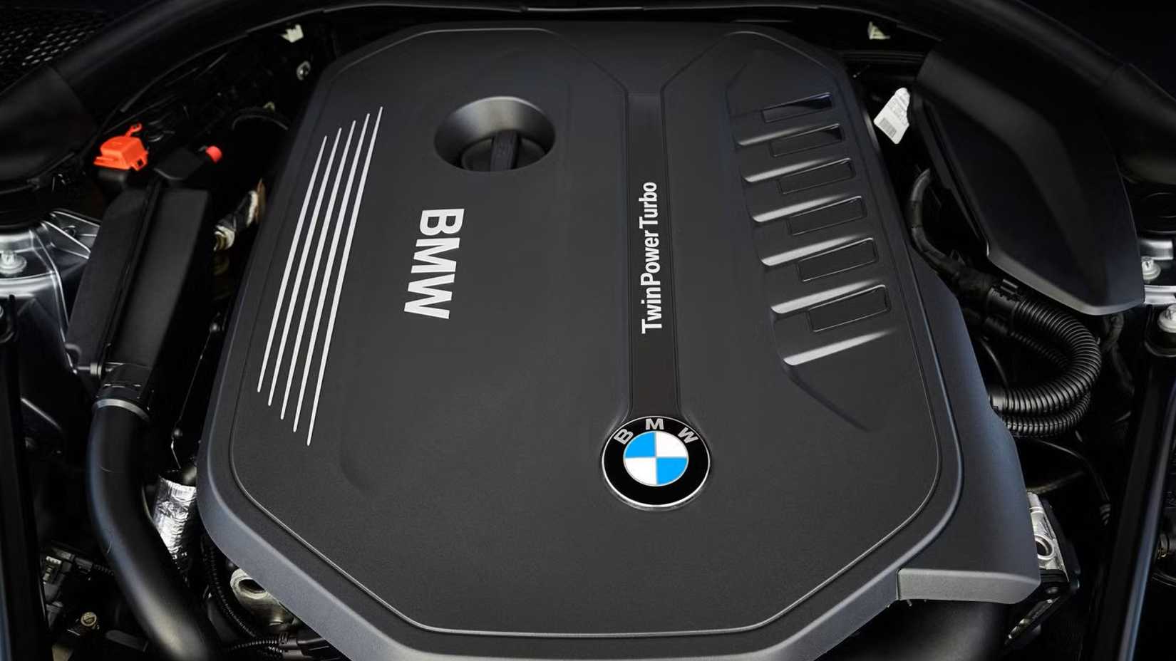 Close-up shot of a 2020 BMW 5-Series Sedan engine bay