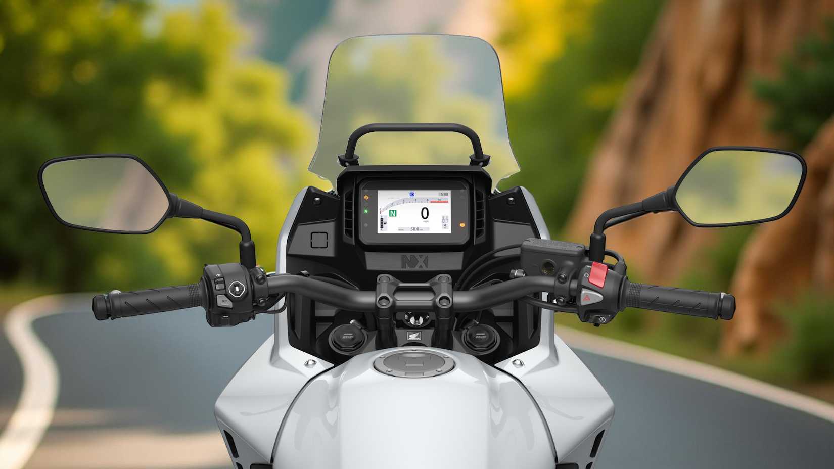 Detalhe do cockpit do Honda NX500 2025