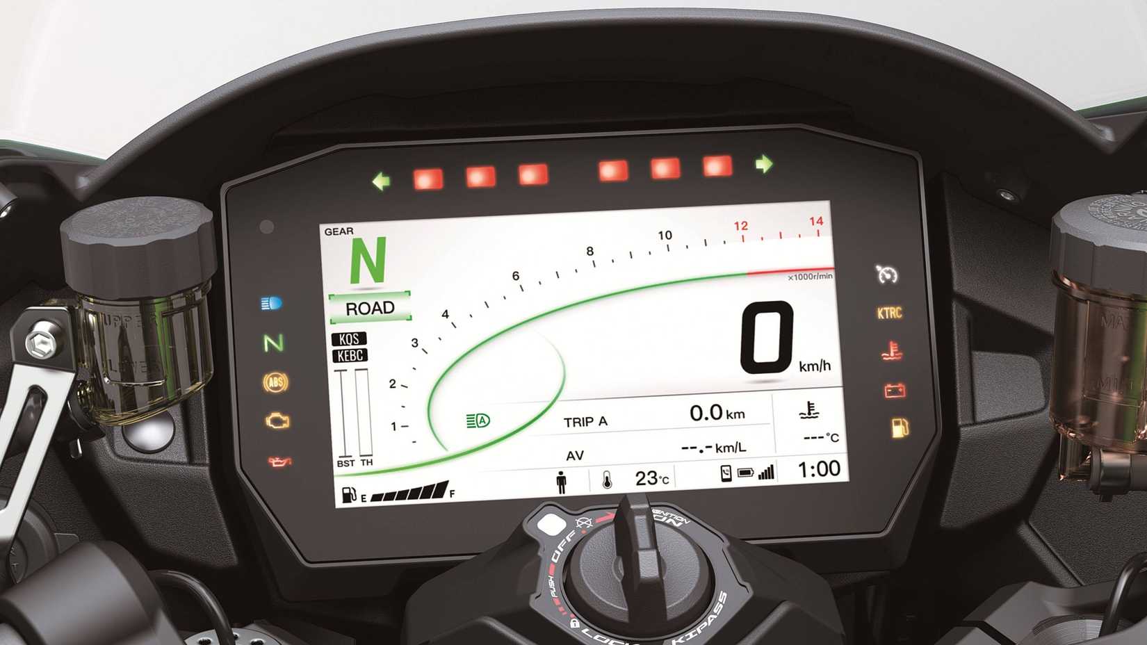 Tela TFT Kawasaki Ninja H2 SX SE 2025 em detalhes