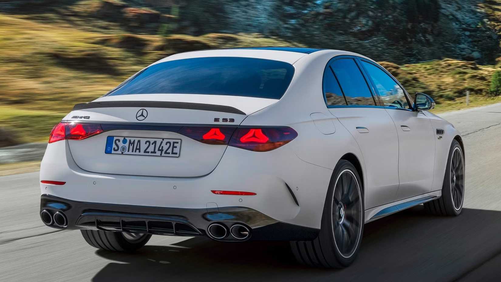 2025 Mercedes AMG E53 sedan being driven on road
