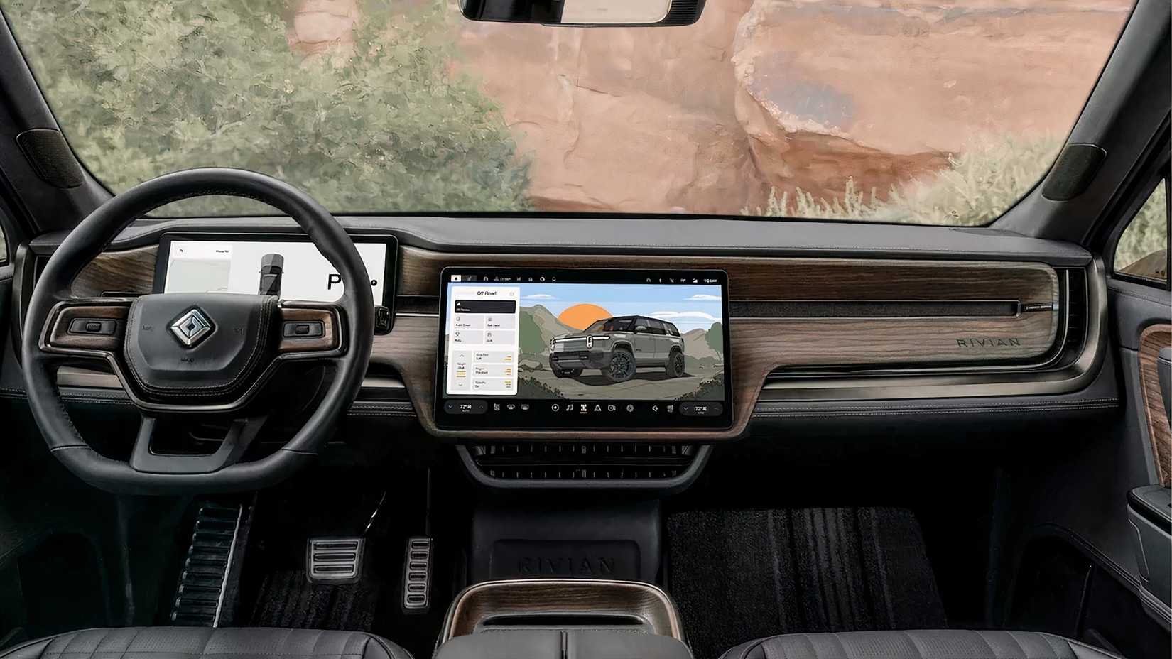 O interior de um Rivian R1S Quad 2026