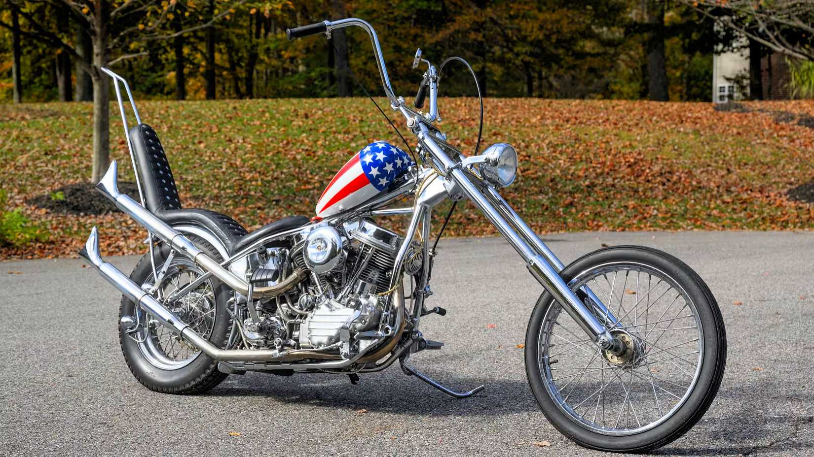 Harley-Davidson Hydra Glide Captain America chopper static front quarter shot