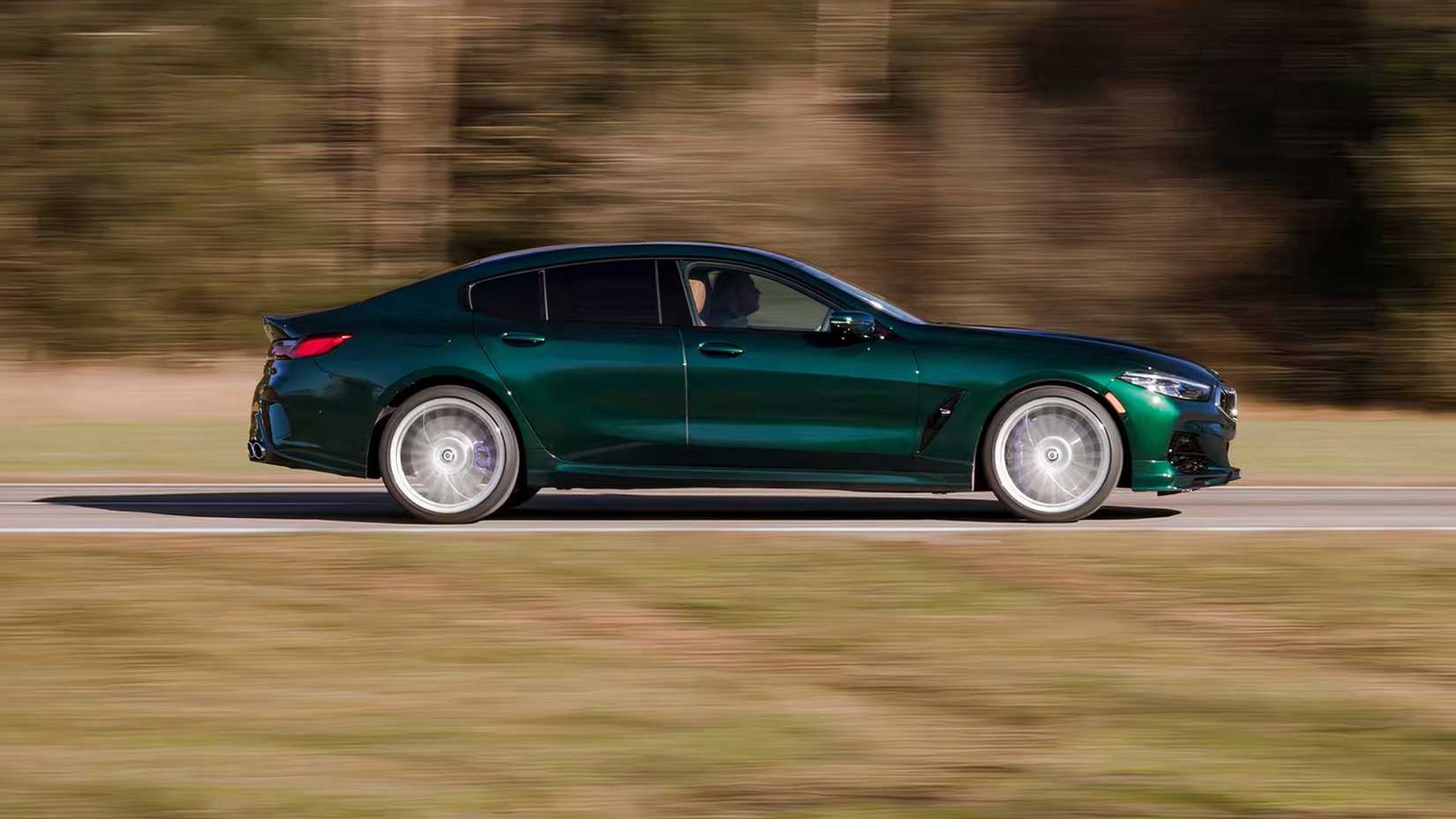 2025 BMW Alpina B8 Gran Coupe in green driving on road