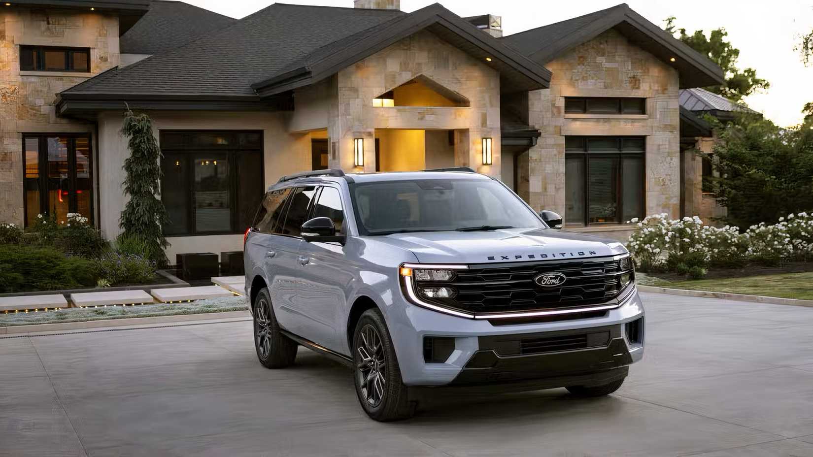 2025 Ford Expedition in white parked outside of house