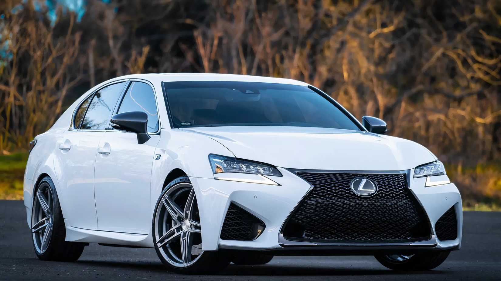 2019 Lexus GS F in white parked in parking lot