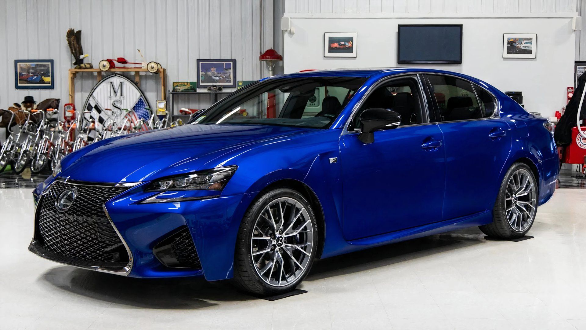 2020 Lexus GS F in blue parked in garage