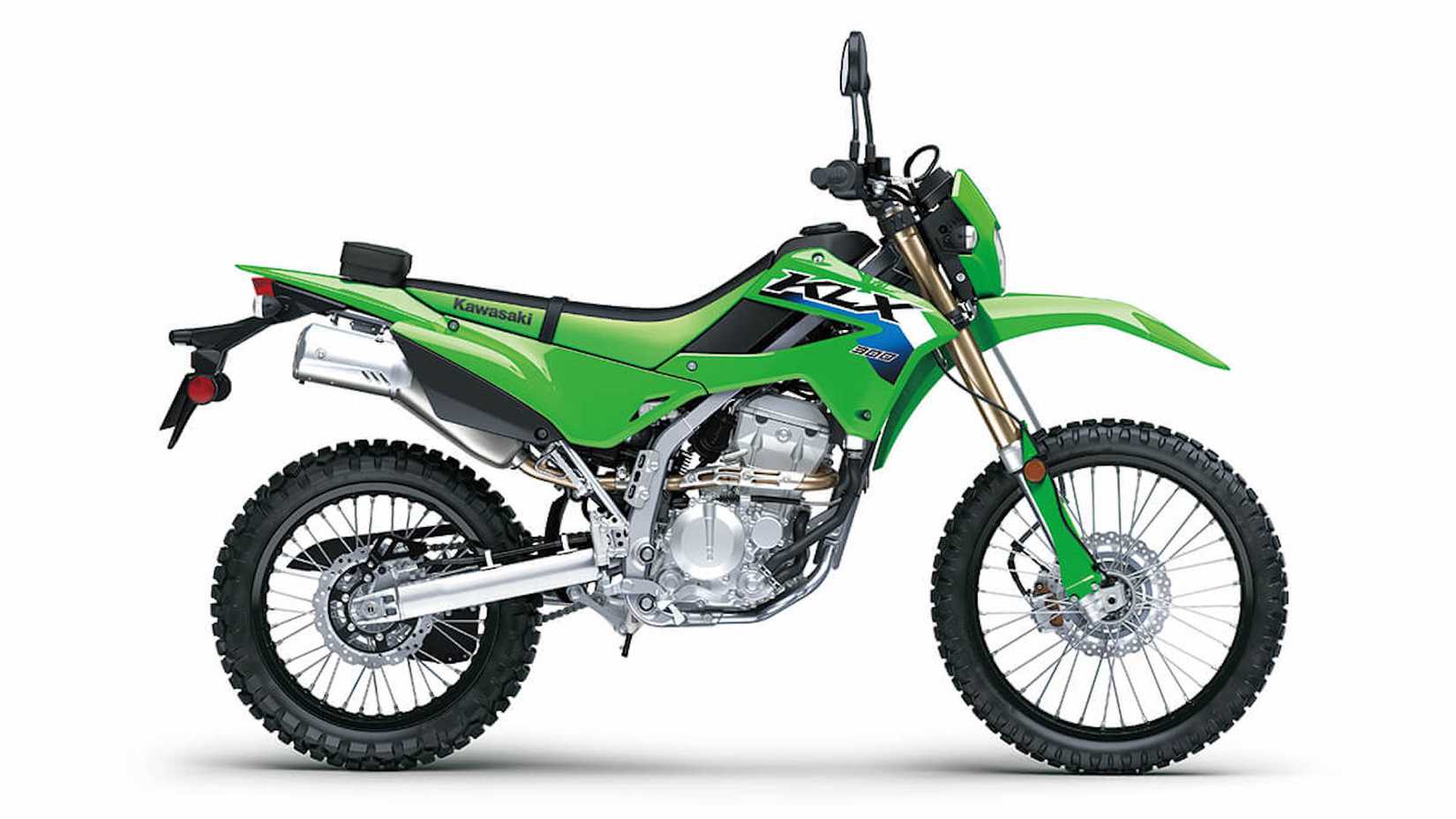 Uma foto de estúdio da Kawasaki KLX300 2026 do lado direito