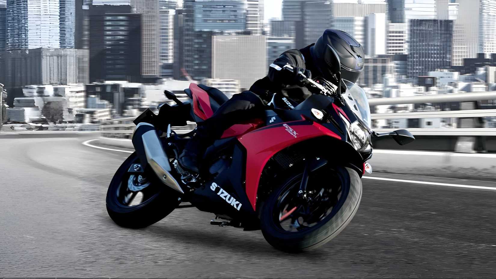 2025 Suzuki GSX250R cornering sharply front third quarter view