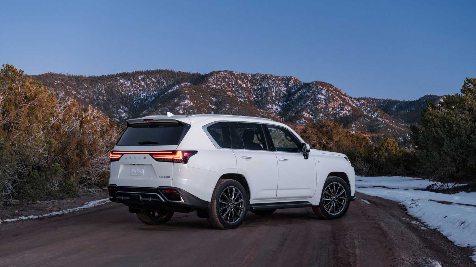 2025 Lexus LX 600 F SPORT in white parked on dirt road