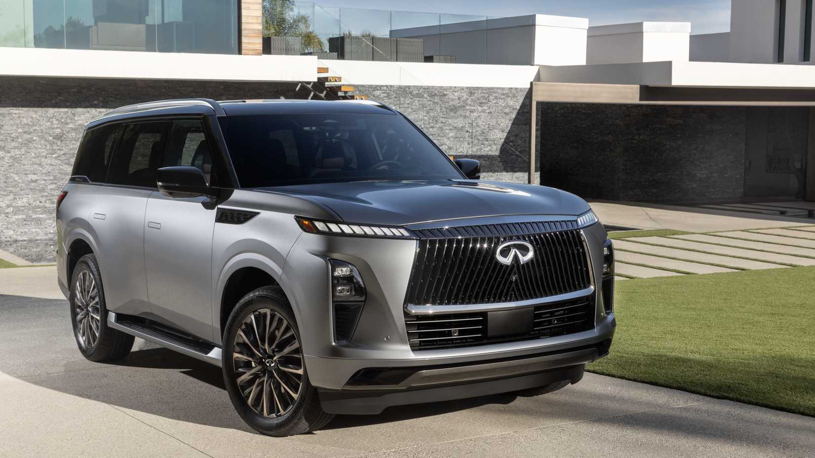 2026 Infiniti QX80 front third quarter view parked in driveway