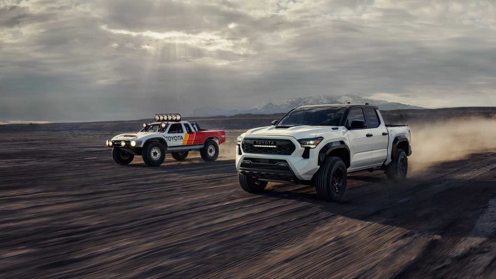 2025 Toyota Tacoma TRD Pro in white racing classic Toyota pickup